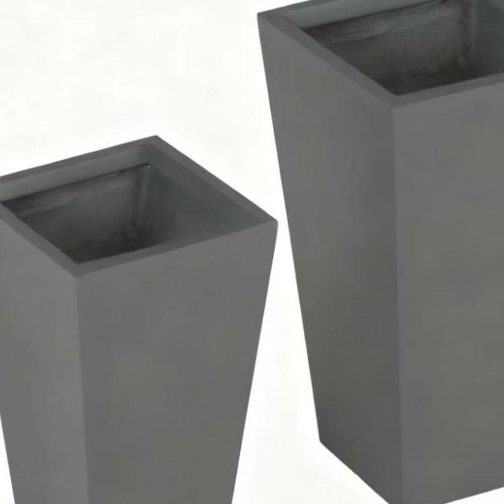 Set of Two Light Gray Magnesium Oxide Rectangular Planter Box