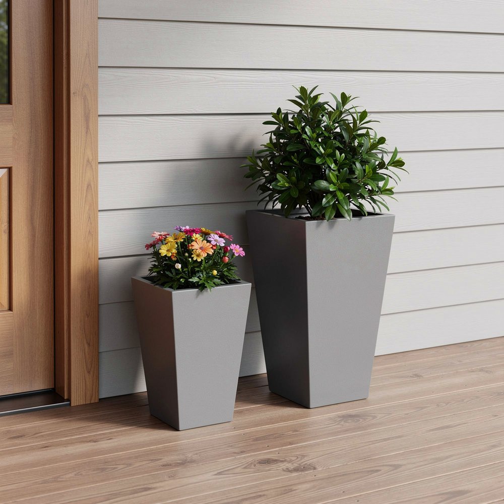 Set of Two Light Gray Magnesium Oxide Rectangular Planter Box