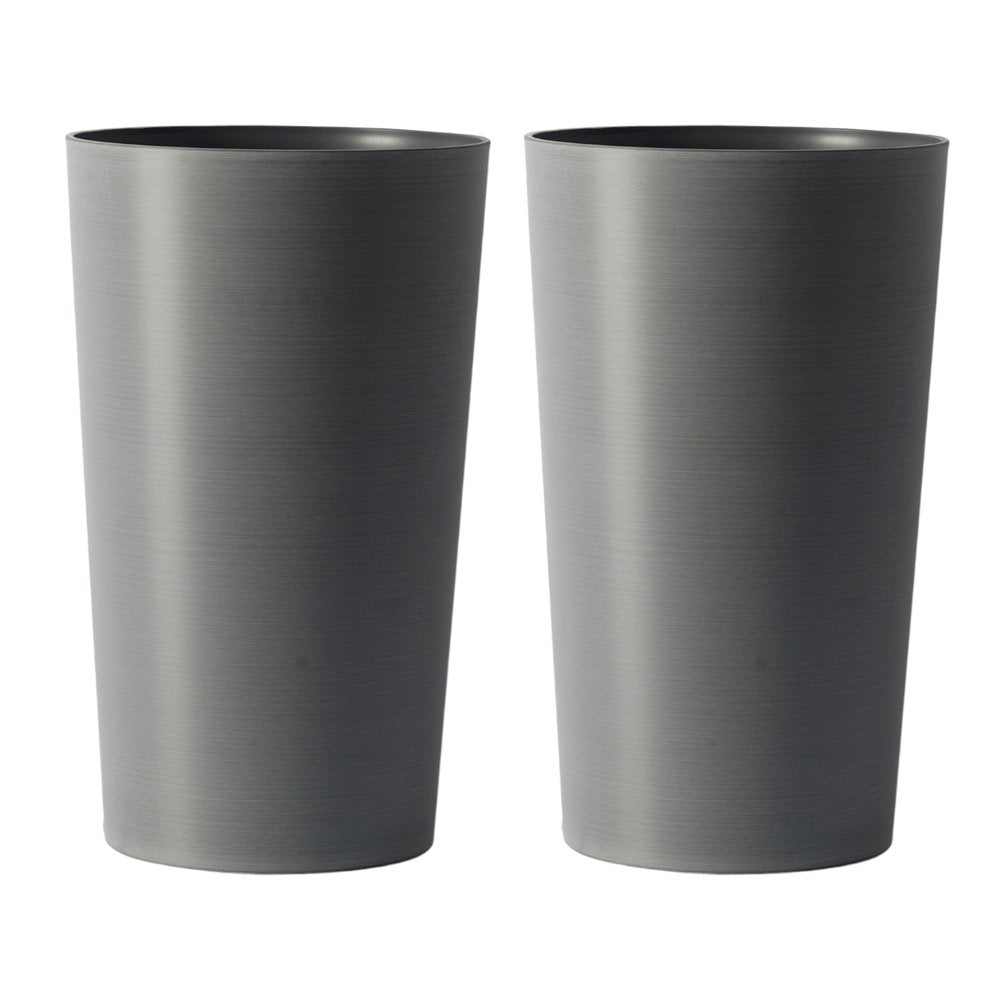 Set of Two Light Gray Heavy Duty Plastic Cylindrical Planter Pots