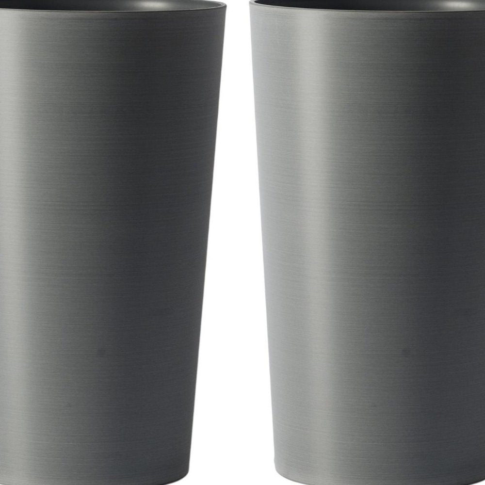 Set of Two Light Gray Heavy Duty Plastic Cylindrical Planter Pots