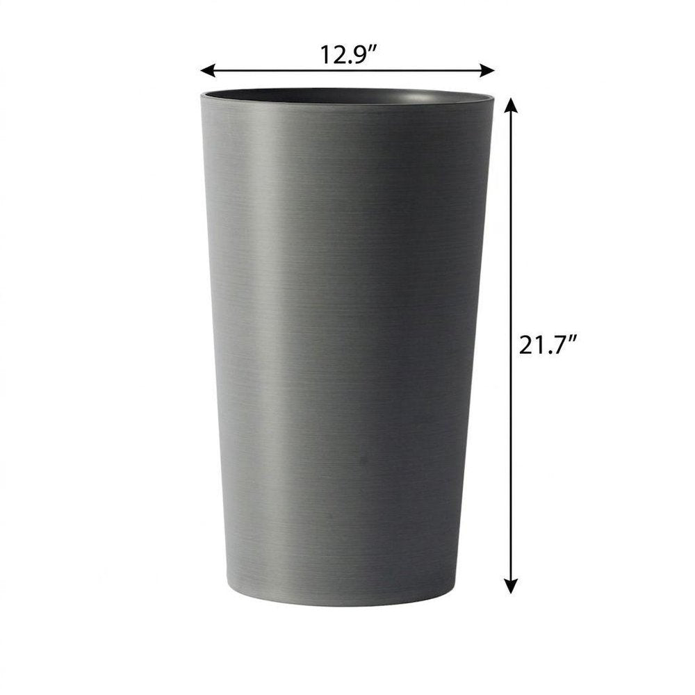Set of Two Light Gray Heavy Duty Plastic Cylindrical Planter Pots on a white background