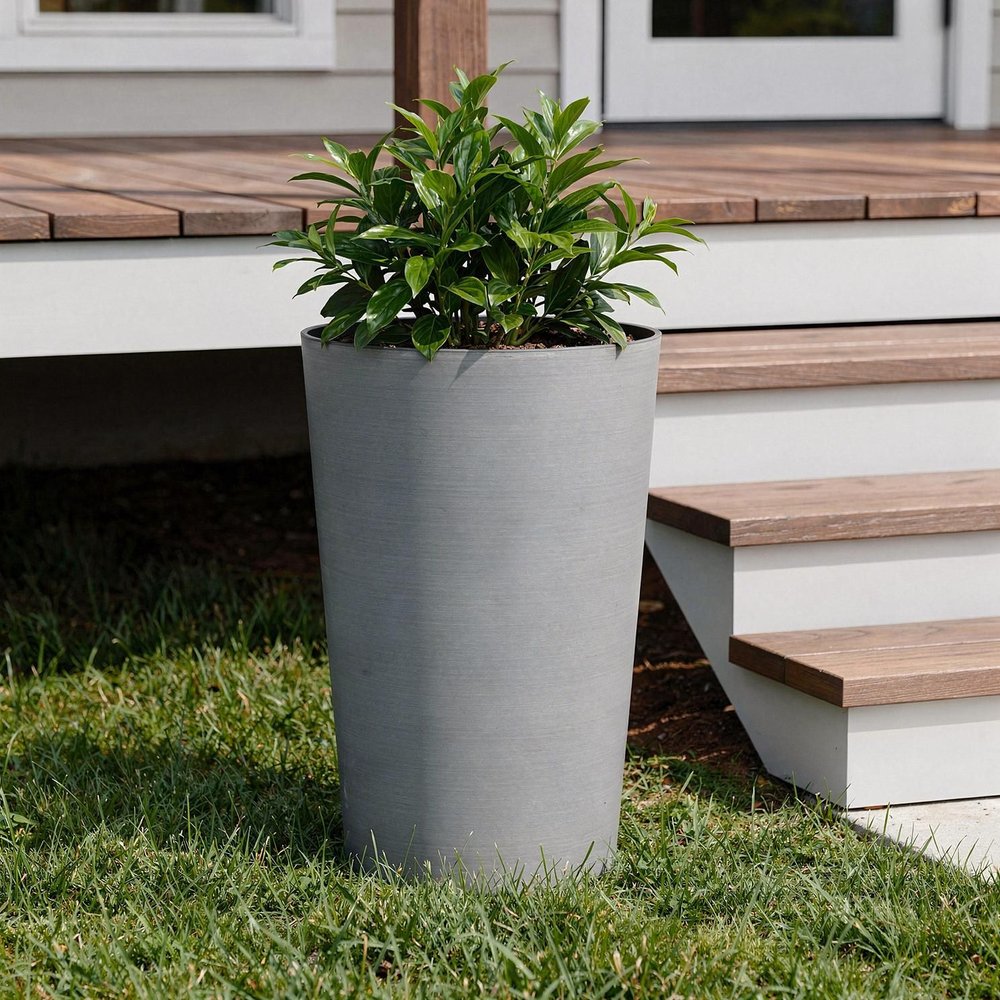 Set of Two Light Gray Heavy Duty Plastic Cylindrical Planter Pots