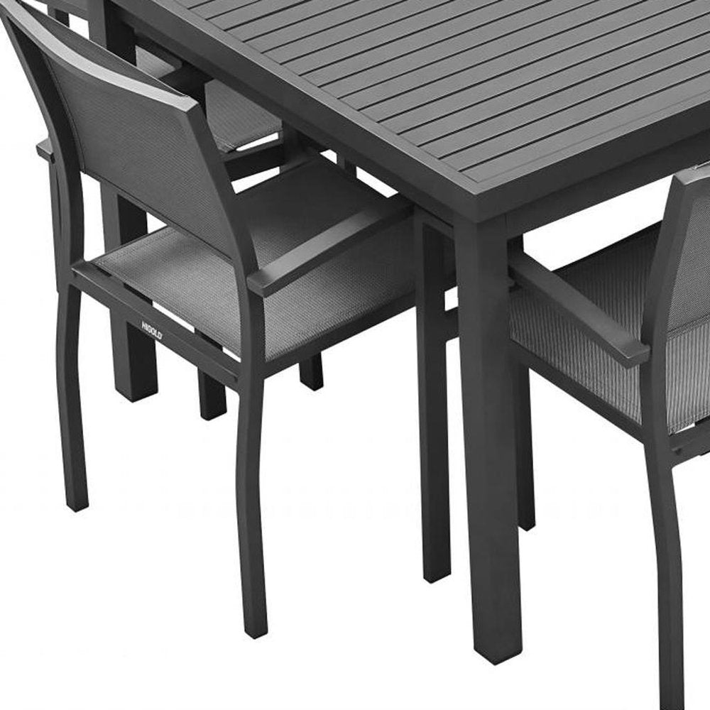 Nine Piece Black Metal Dining Set with Eight Chairs on a white background