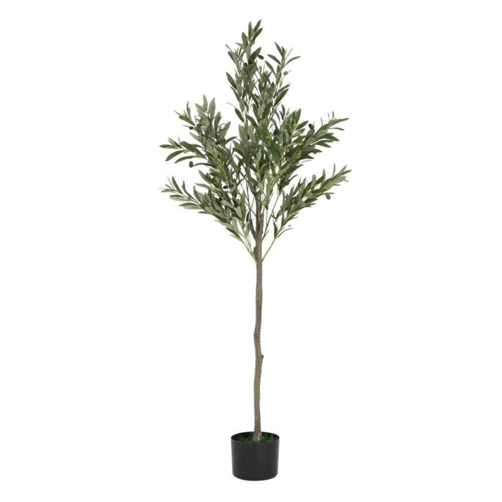 66" Green Artificial Olive Tree In Cylindrical Black Pot