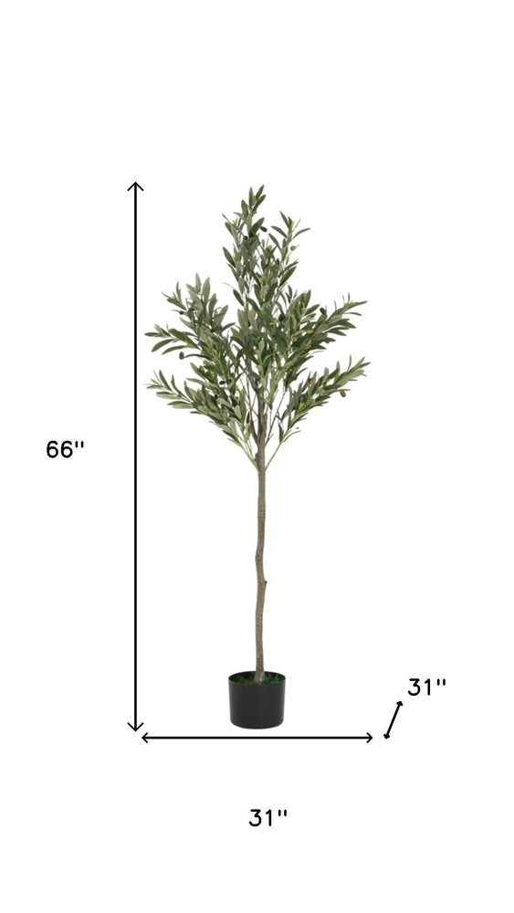 66" Green Artificial Olive Tree In Cylindrical Black Pot