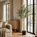 66" Green Artificial Olive Tree In Cylindrical Black Pot