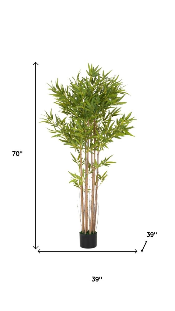 70" Green Artificial Bamboo Tree In Cylindrical Black Pot