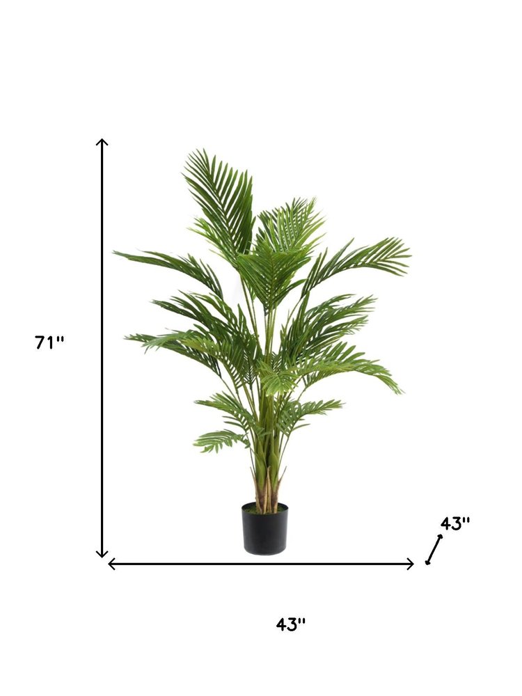 71" Green Artificial Palm Tree In Cylindrical Black Pot on a white background