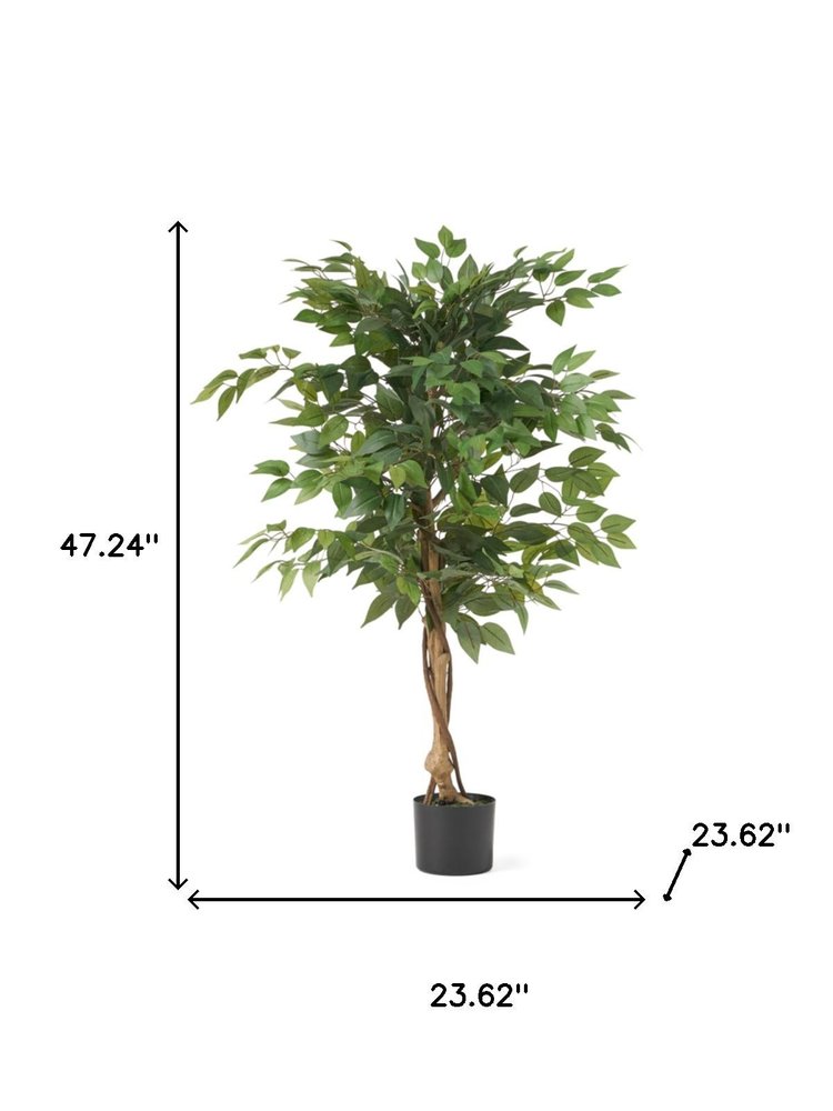 47" Green Artificial Ficus Tree In Cylindrical Black Pot