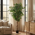 71" Green Artificial Ficus Tree In Cylindrical Black Pot