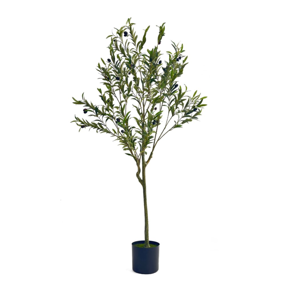 59" Green Artificial Olive Tree In Cylindrical Black Pot
