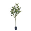 71" Green Artificial Olive Tree In Cylindrical Black Pot on a white background