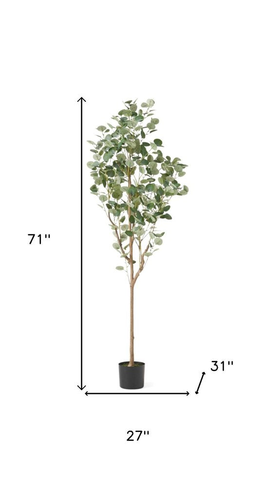 71" Green Artificial Eucalyptus Tree In Cylindrical Black Pot