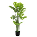 57" Green Artificial In Cylindrical Black Pot. Artificial plants and tree isolated on a plain white background, finished in green plastic.