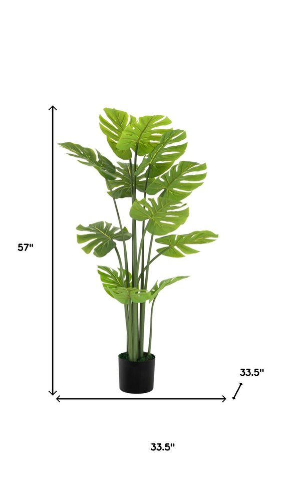 57" Green Artificial In Cylindrical Black Pot