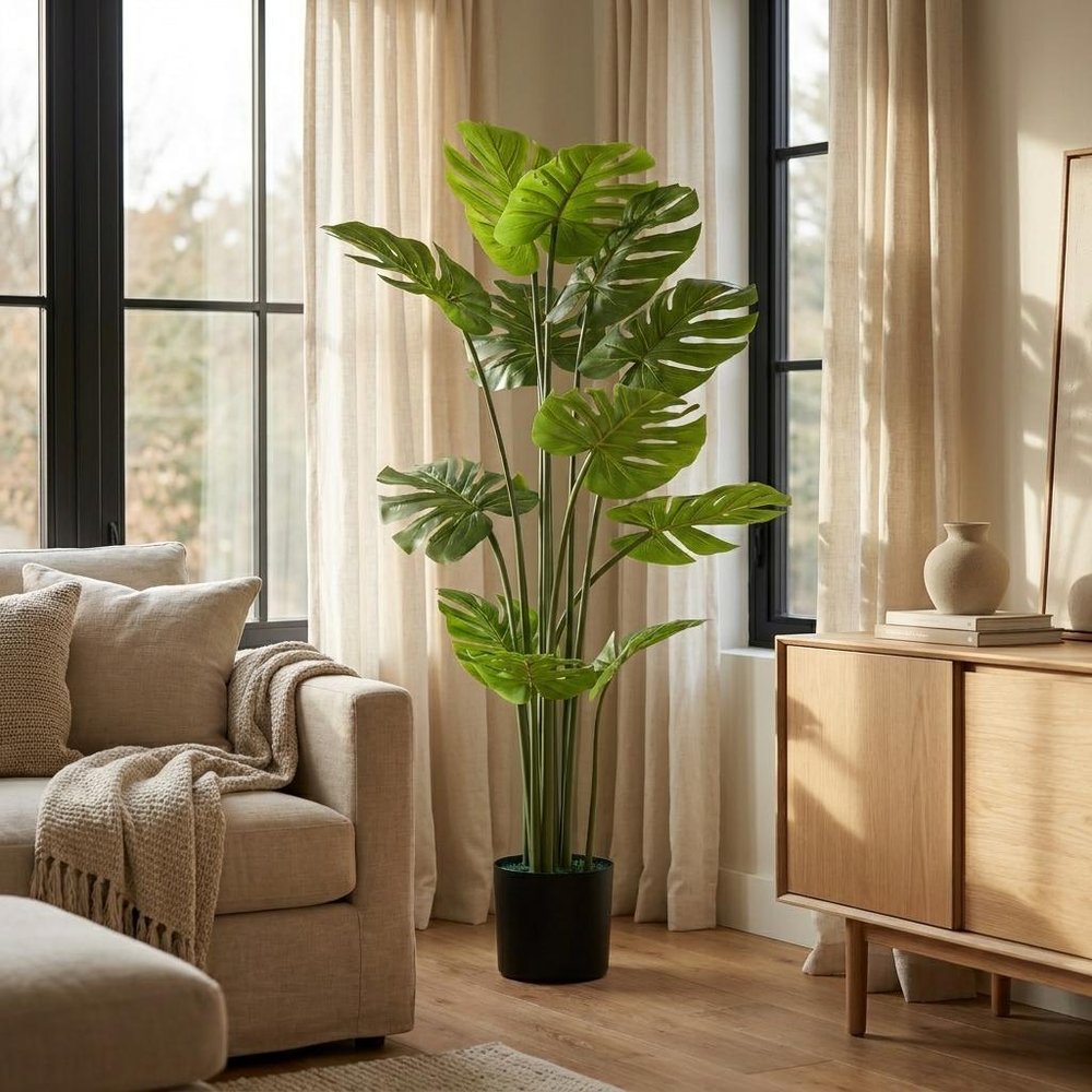 57" Green Artificial In Cylindrical Black Pot