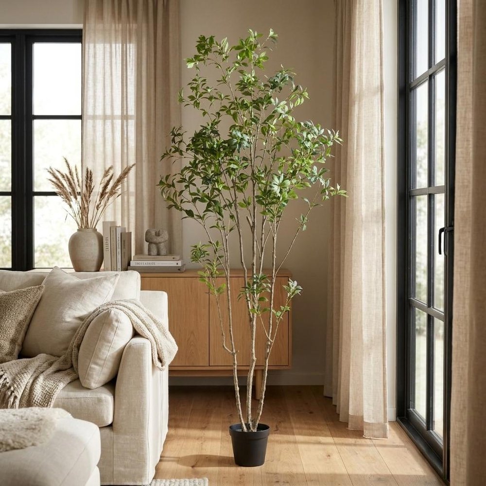 95" Green Artificial In Cylindrical Black Pot