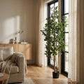 71" Green Artificial In Cylindrical Black Pot