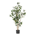 47" Green Artificial In Cylindrical Black Pot. Artificial plants and tree isolated on a plain white background, in a green plastic finish.