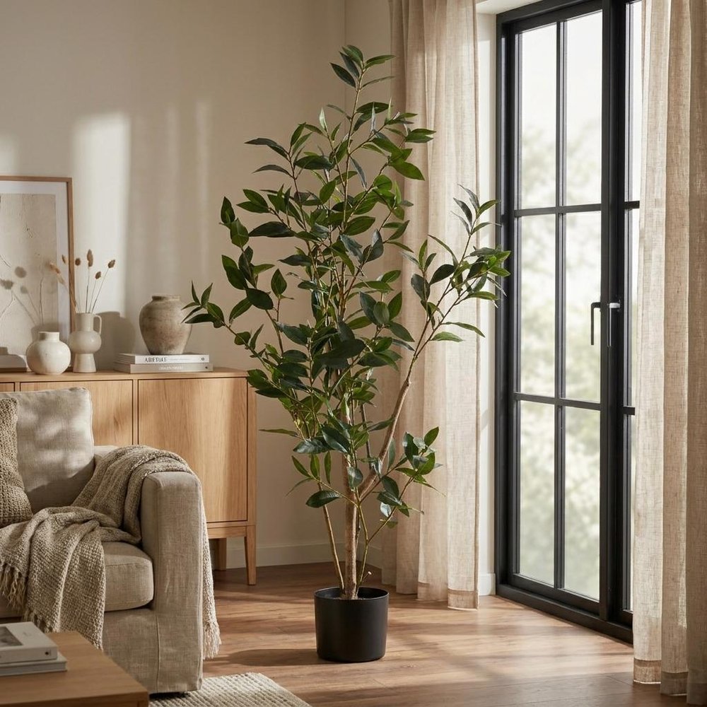 47" Green Artificial In Cylindrical Black Pot - 47.00" H x 19.00" W x 19.00" D