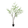 118" Green Artificial In Cylindrical Black Pot. Artificial plants and tree isolated on a plain white background, showing a green plastic surface.