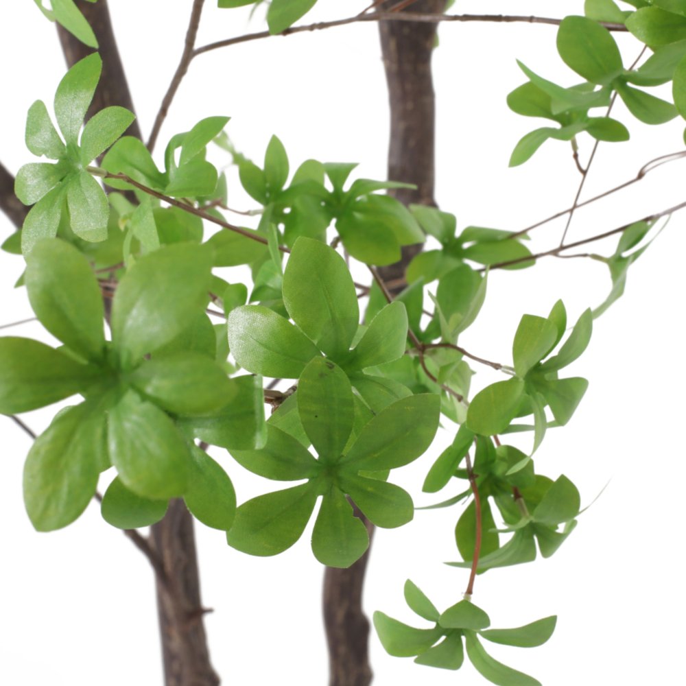 118" Green Artificial In Cylindrical Black Pot. Artificial plants and tree isolated on a plain white background, in a black plastic finish.