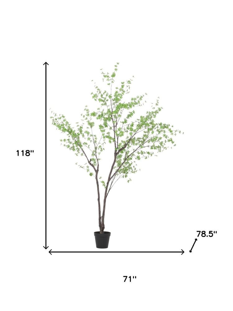 118" Green Artificial In Cylindrical Black Pot. Artificial plants and tree isolated on a plain white background, in a green plastic finish.