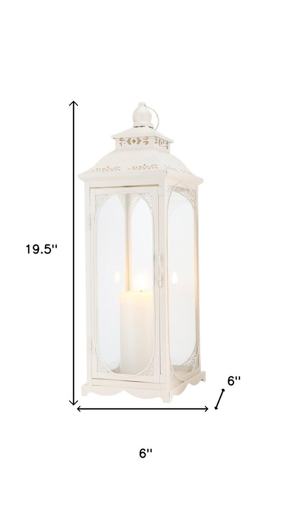 Set of Three Clear And White Glass And Metal Floor Lantern Candle Holders