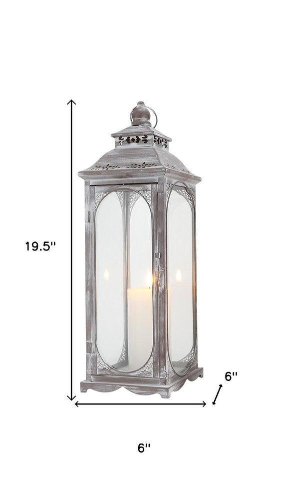 Set of Three Clear And Gray Glass And Metal Tabletop Lantern Candle Holders