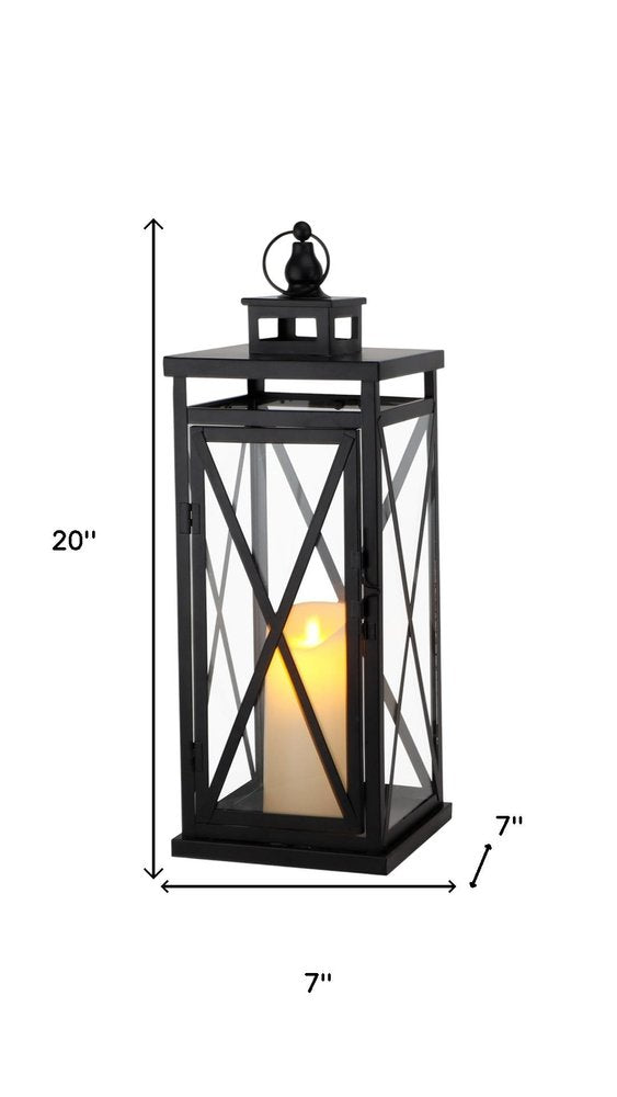 Set of Two Clear And Black Glass And Metal Tabletop Lantern Candle Holders