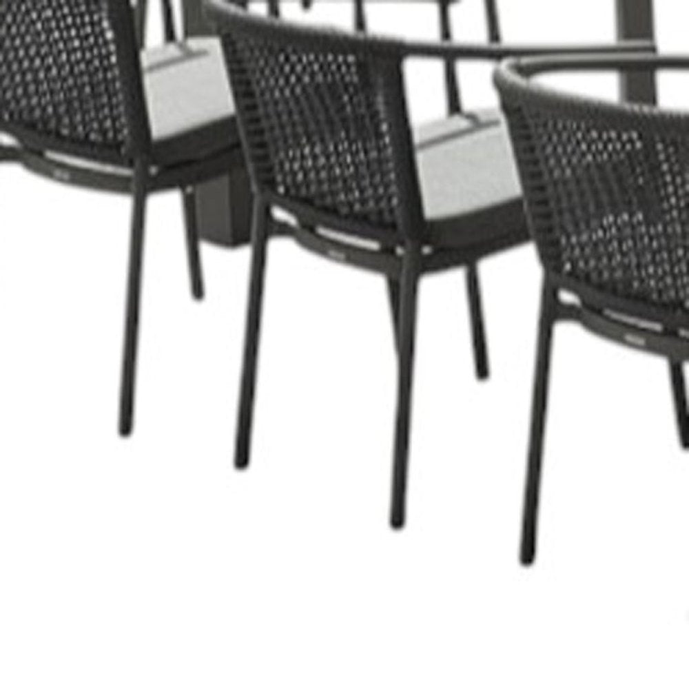 13 Piece Natural and Black Solid Wood Dining Set with Twelve Chairs - 30.30" H x 39.40" W x 86.60" D. Outdoor dining set isolated on a plain white background, in a black wood finish.