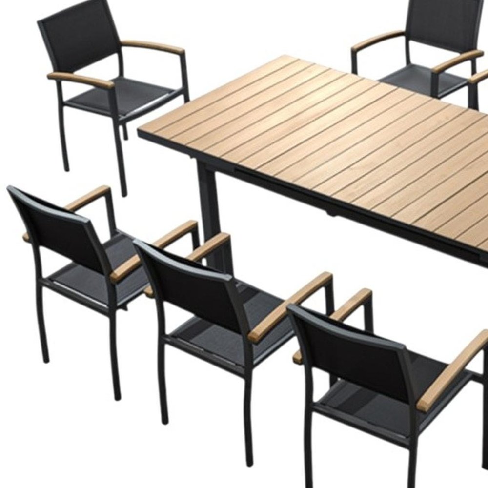Nine Piece Natural and Black Heavy Duty Plastic Dining Set with Eight Chairs