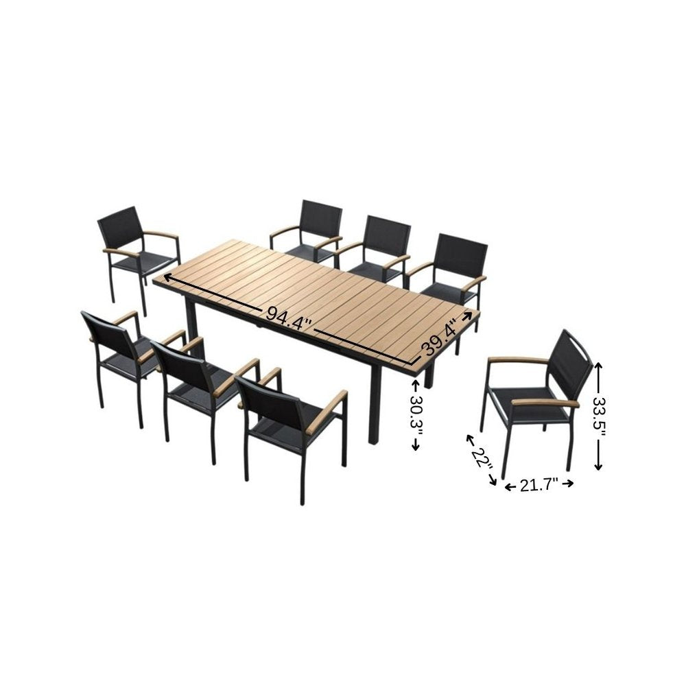 Nine Piece Natural and Black Heavy Duty Plastic Dining Set with Eight Chairs
