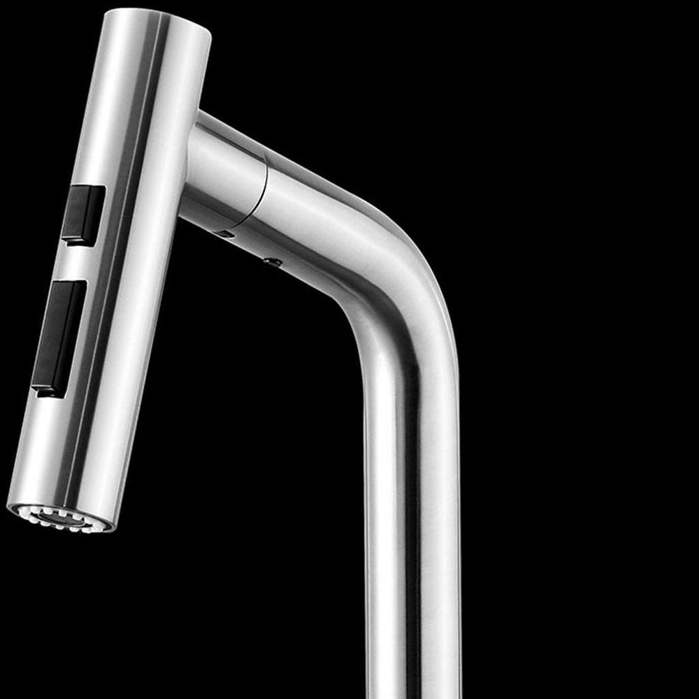 5" Silver Stainless Steel Bar Faucet photographed against a dark studio background in silver.