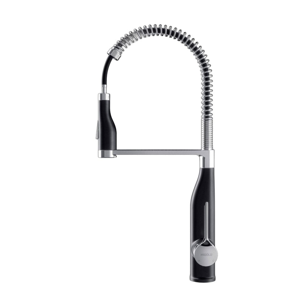 4" Black Stainless Steel Pull-Down Faucet. Kitchen faucet isolated on a plain white background, showing a black metal surface.