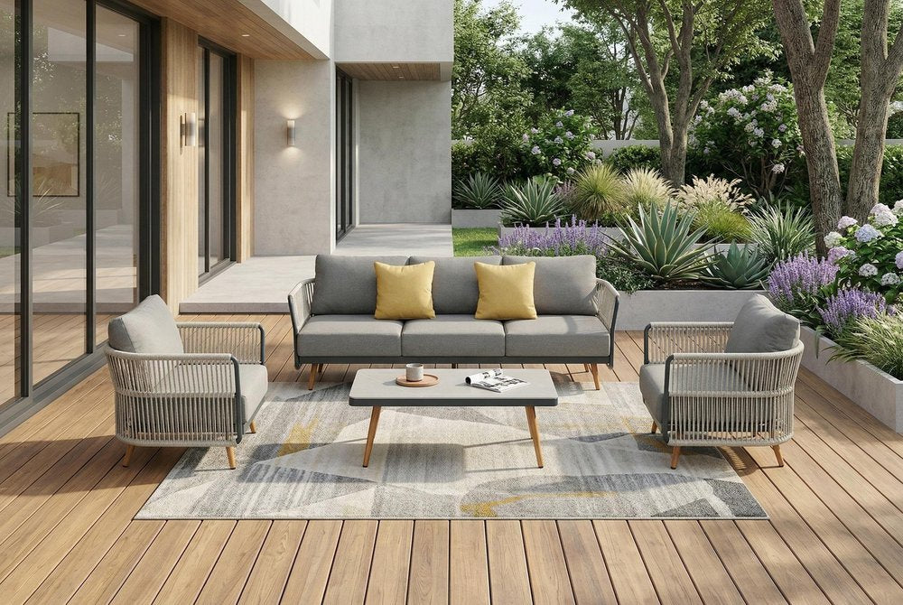 Four Piece Black Metal Outdoor Patio Set With Table