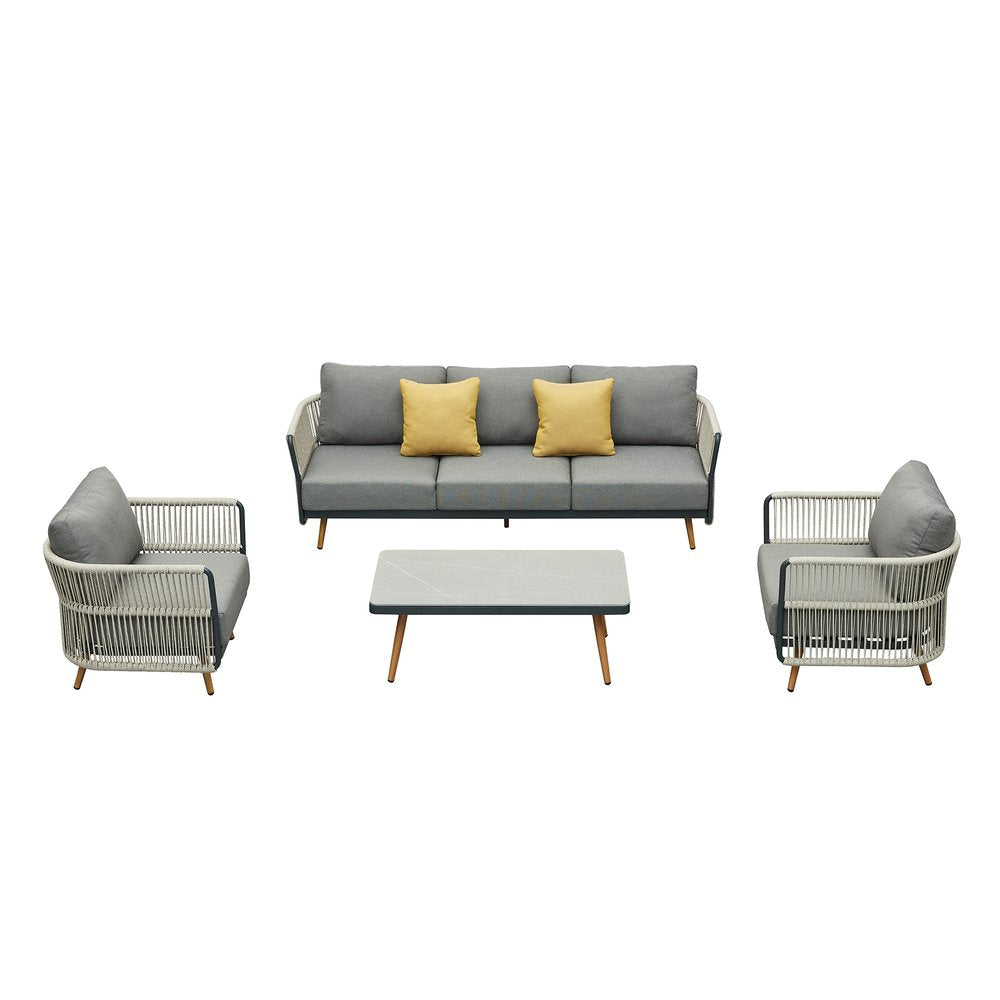 Four Piece Black Metal Outdoor Patio Set With Table