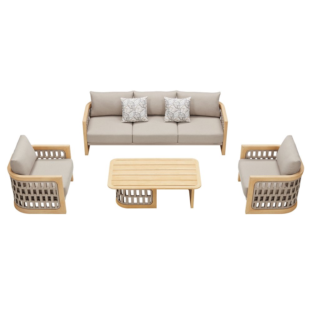 Four Piece Almond Outdoor Patio Set With Table