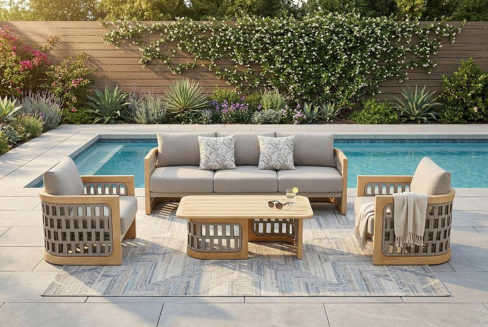 Four Piece Almond Outdoor Patio Set With Table