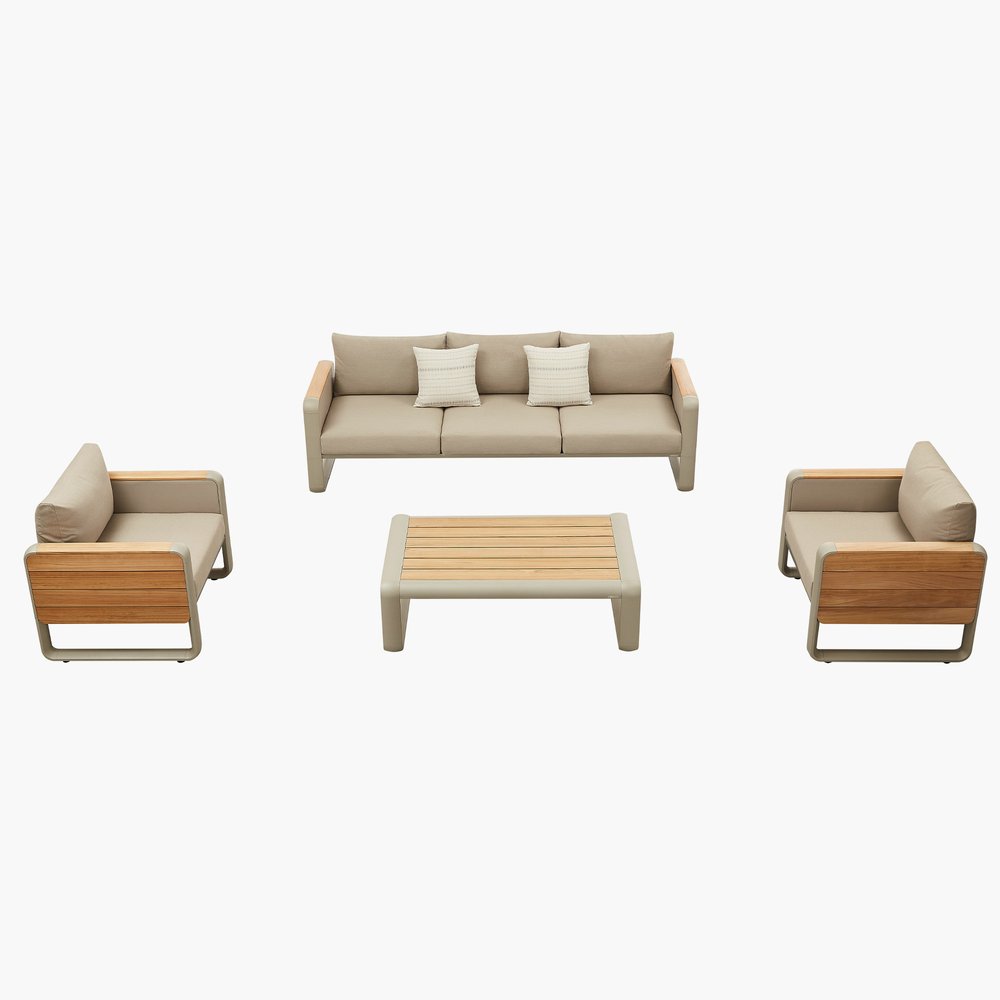 Four Piece Almond Metal Outdoor Patio Set With Table