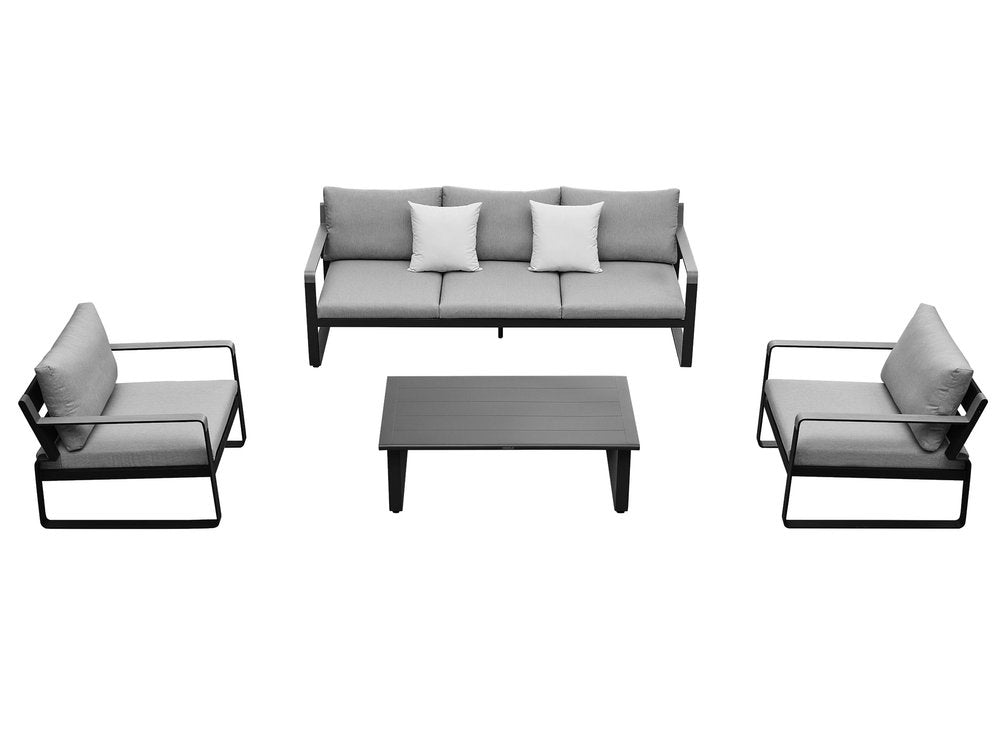 Four Piece Black Metal Outdoor Patio Set With Table