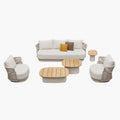 Six Piece Beige Metal Outdoor Patio Set With Table on a white background