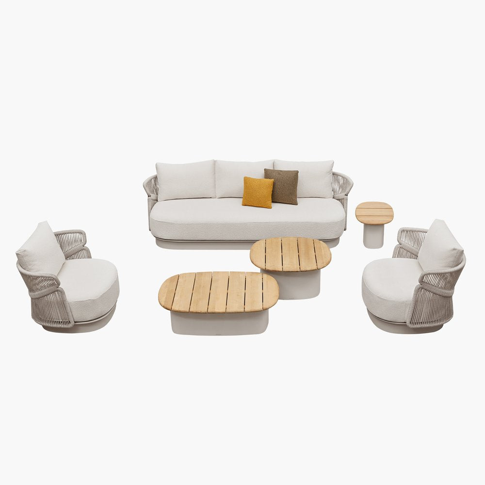 Six Piece Beige Metal Outdoor Patio Set With Table on a white background