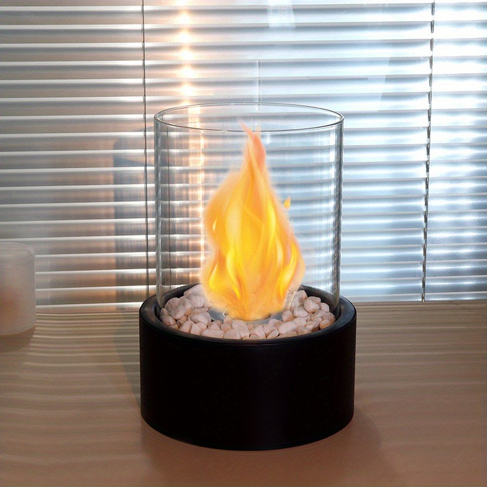 11" Black And Clear Metal And Glass BioEthanol Portable Tabletop Firepit