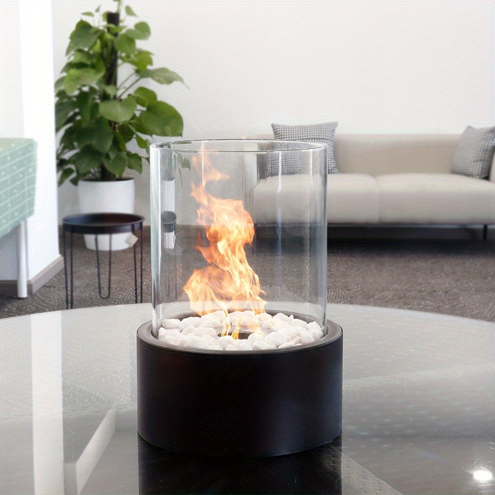 11" Black And Clear Metal And Glass BioEthanol Portable Tabletop Firepit