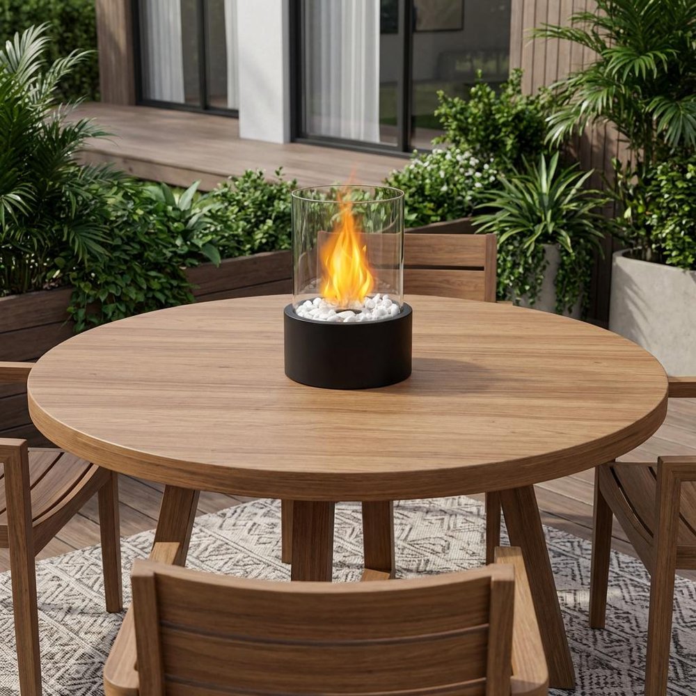 11" Black And Clear Metal And Glass BioEthanol Portable Tabletop Firepit