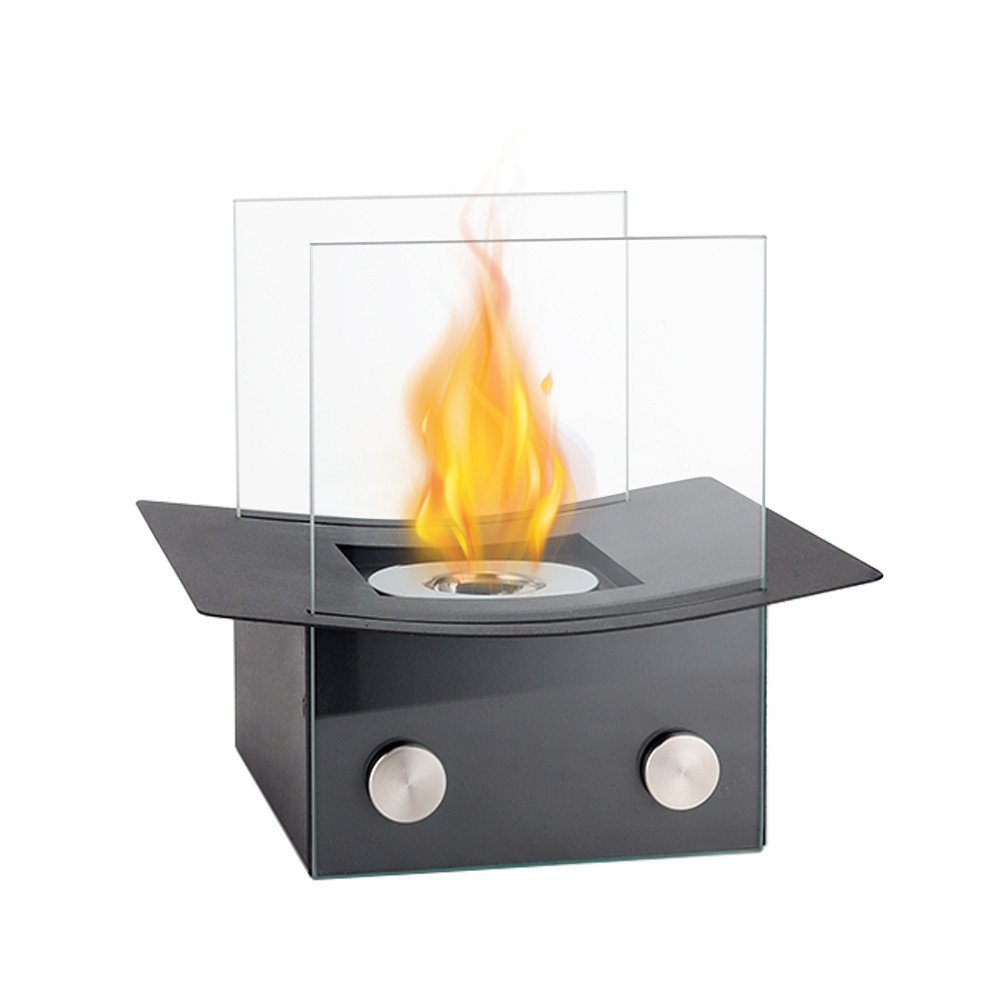 8" Black And Clear Metal And Glass BioEthanol Portable Tabletop Firepit