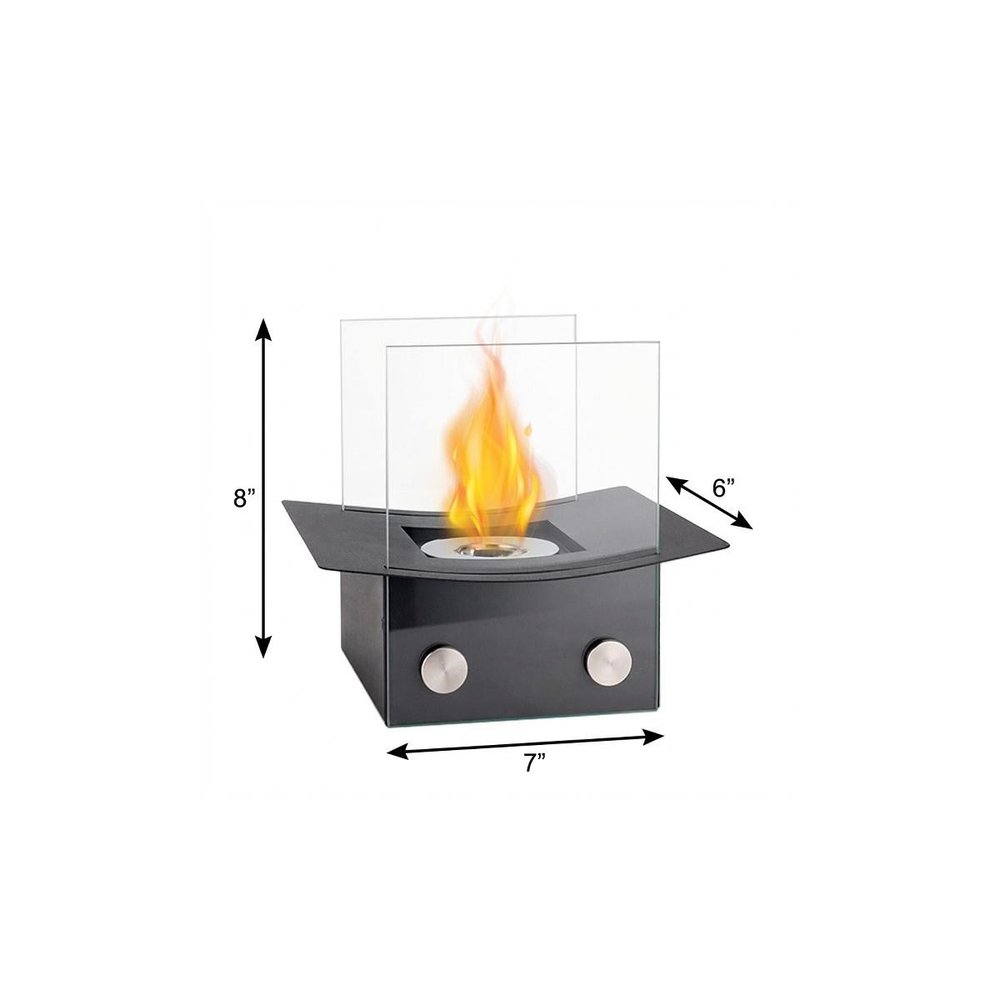 8" Black And Clear Metal And Glass BioEthanol Portable Tabletop Firepit