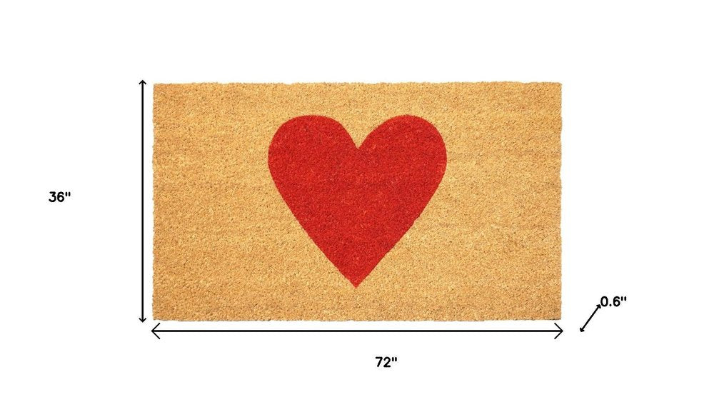 36" X 72" Brown And Red Heart Outdoor Coir Door Mat