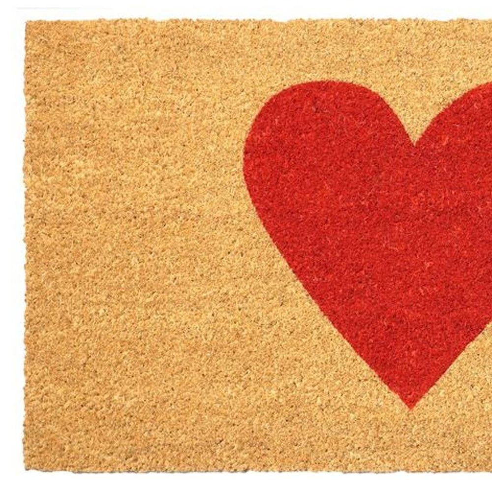 36" X 72" Brown And Red Heart Outdoor Coir Door Mat